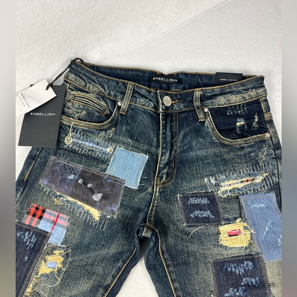 Embellish NYC Silas Rip & Repair Patchwork Distressed Skinny Denim•Men’s Size 30 - Picture 2 of 13